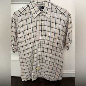 Nautica Men's Beige and Black Plaid Shirt